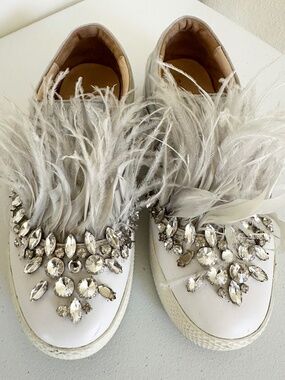 Miu Miu Swarovski Crystal Ostrich Feather Slip-On Sneakers – Restoration/ Donor